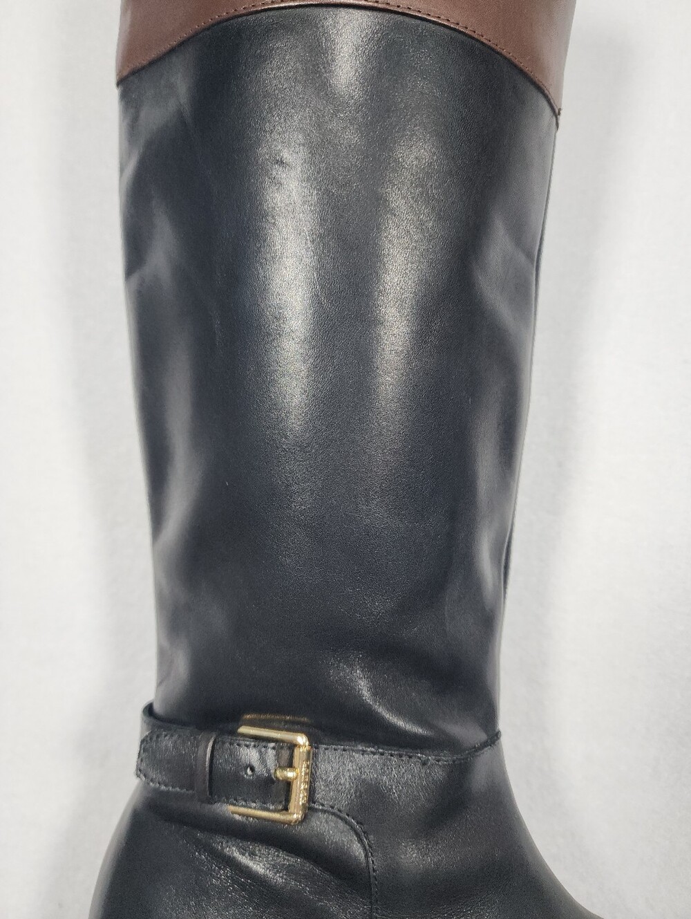 Lauren Ralph Lauren Black and Brown Leather Knee-High Riding Boots - Picture 9 of 16